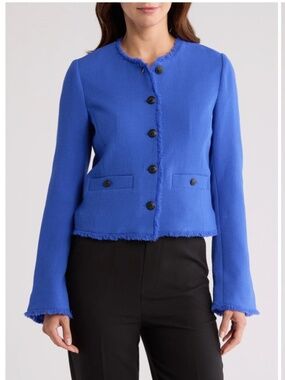 XS Midnight color 26 1/2" length Two-button closure Peaked lapels Chest welt poc